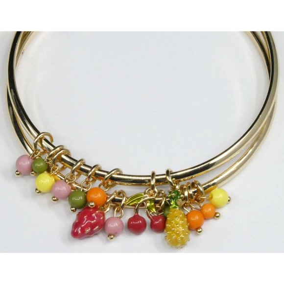 NEW INC Gold-Tone 2-Pc. Set Fruit & Shaky Bead Bangle Bracelets - Originally $49 - Picture 3 of 4